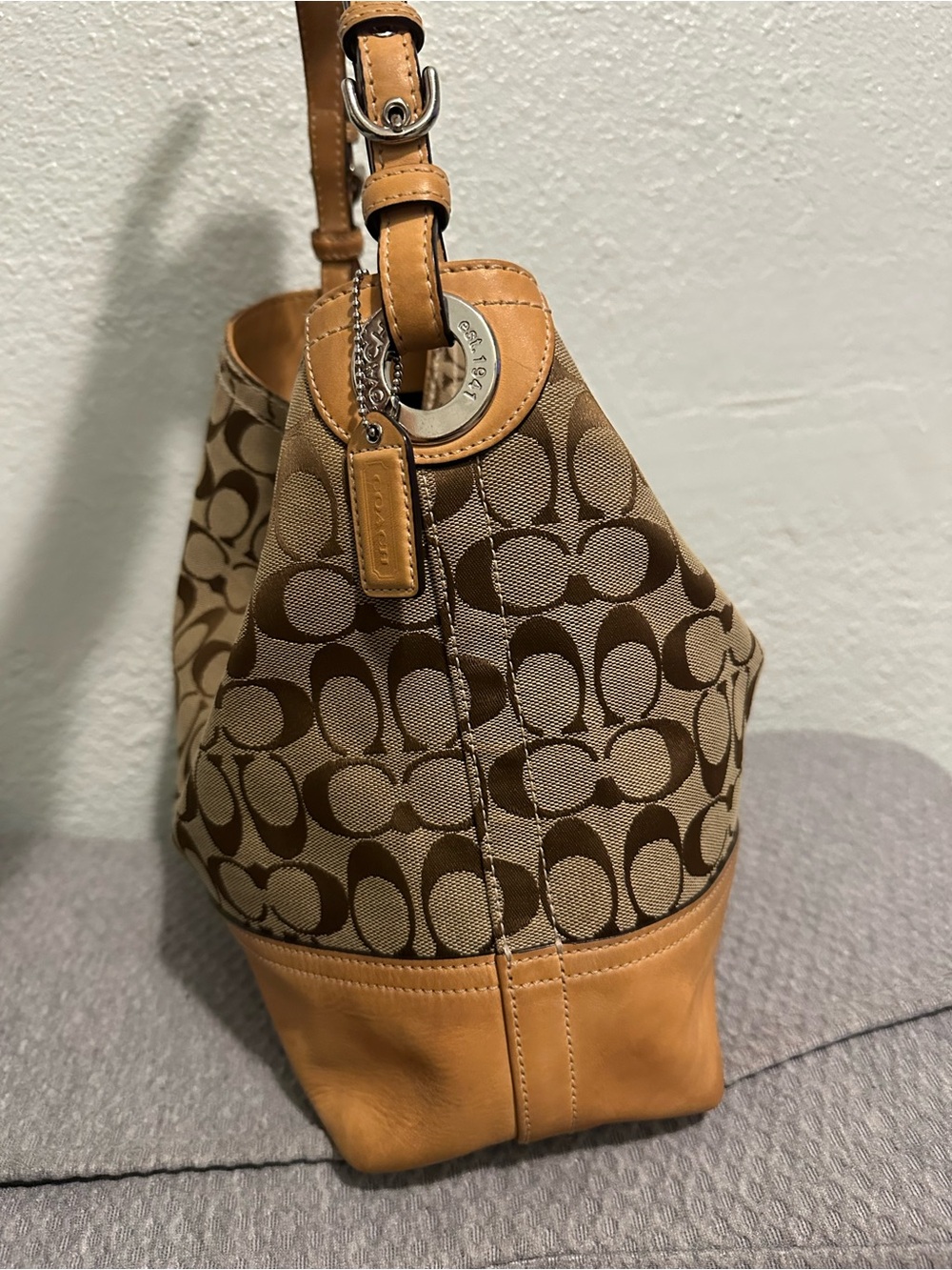 Coach Brown Signature Canvas Hobo with Tan Leather Trim - Picture 4 of 16